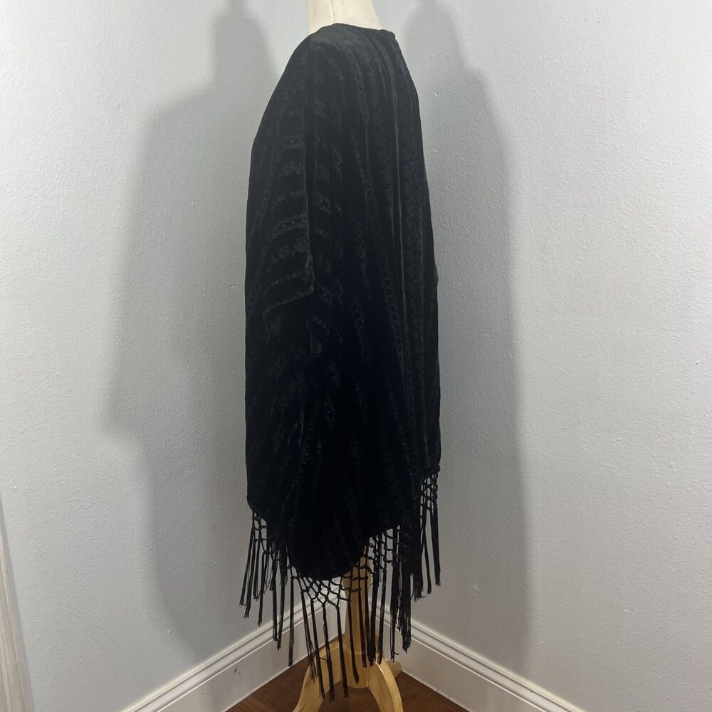 Love Libetty Johnny Was Duster Kimono Womens XS Black Velvet Open Flapper Fringe - Picture 3 of 9